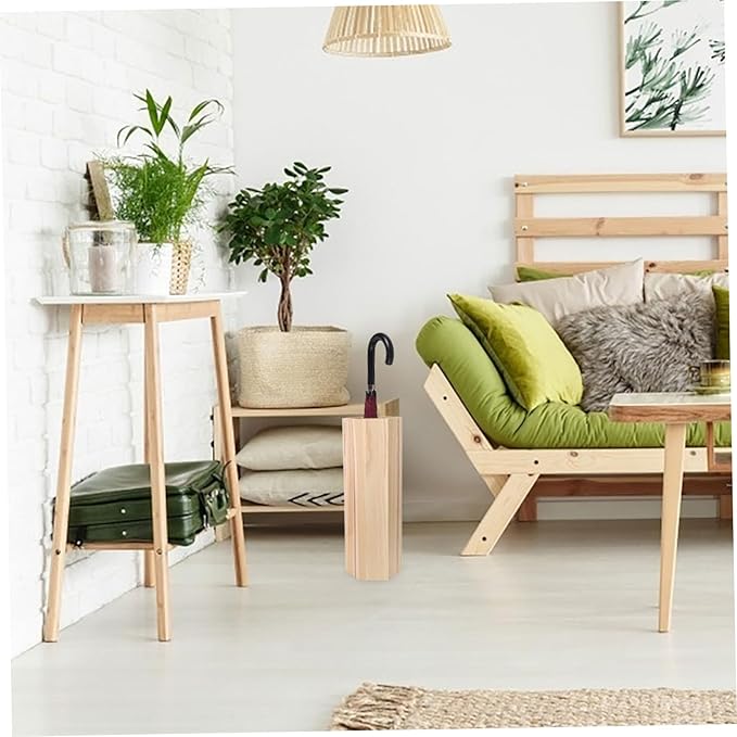 19inch Wooden Umbrella Stand - Hexagon Storage Holder for Umbrellas Canes - Indoor and Outdoor Use - Stylish and Modern Organizer for Entryways