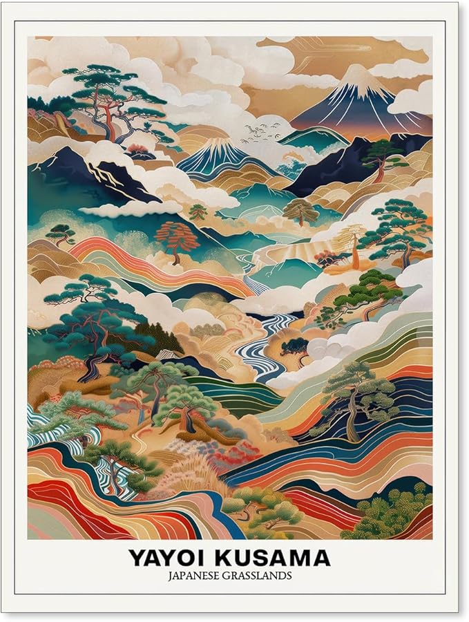 Vintage Yayoi Kusama Grasslands Posters Japanese Wall Art Yayoi Kusama Abstract Landscape Canvas Print for Stylish Room Bedroom Living Room Gallery Decor 12x16in Unframed