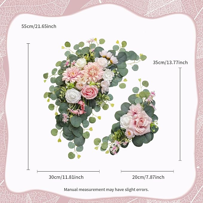 Odouzy Artificial Wedding Arch Flowers for Wedding Sign,Set of 2 for Welcome Ceremony Sign,Faux Floral Swags, Banquet and Reception Backdrop Floral Decoration (Pink)