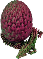 3D Printed Dragon Egg Articulating Gemstone Dragon Fidget Figurine - Vibrant Color Dragons Flexible ADHD, Autism and Anxiety Relief - Articulated Joints (Green/Red)