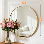 Bathroom Mirror for Wall, 30 Inch Round Mirror, Matte Gold Metal Framed Circle Vanity Mirror for Bathroom Bedroom Living Room Entryway, Anti-Rust, Tempered Glass, Hanging or Leaning
