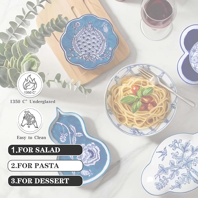 Hand-Painted Blue and White Ceramic Plate 6.7 Inch, Floral Chinoiserie Decorative Plate for Shelf Cabinet, Kitchen Dinnerware Dessert Cheese Sushi Snack Dishes, Great Housewarming Gift