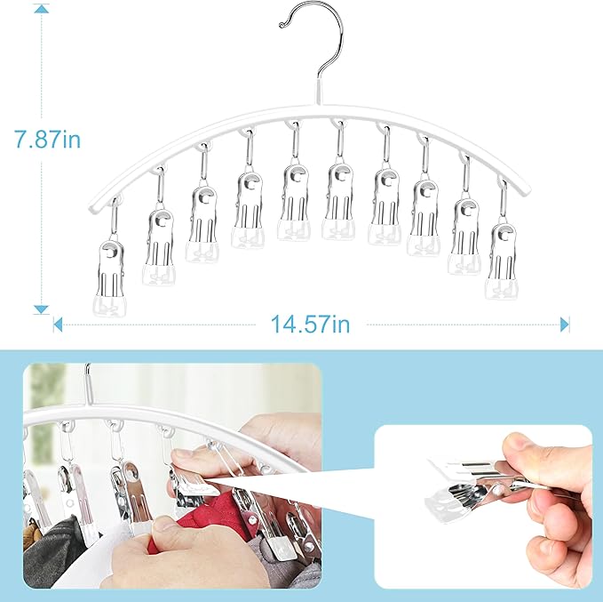 Hat Hangers for Closet, Metal 2 Pack Hat Organizer Holder for Hanger Closet Display, Hat Racks for Baseball Caps w/10 Clips, Hat Holder for Ball Caps & Accessories, for Men Women, White