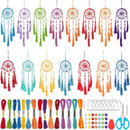 INFUNLY 15 Set DIY Small Dream Catcher Kit Rainbow Colors Round Mini Dream Catcher Kit Handmade Dreamcatcher Kit with Instructions Boho Hanging Ornament Making Kit for Bedroom Car Mirror Keychain Bag