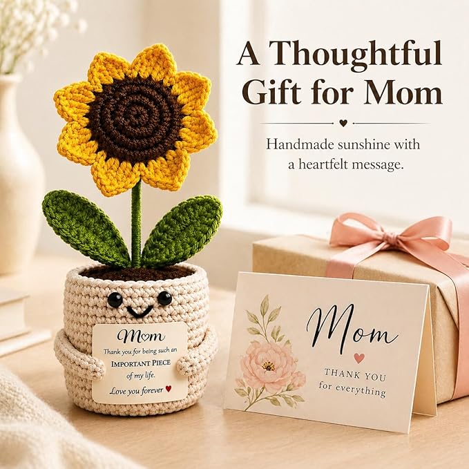 Velyra Sunflower Crochet Doll, Thank You for Being Such an Important Piece of My Life, Desk Decor, Mother's Day Birthday Christmas Thank You Gifts for Mom in Law Stepmom, Grandma, Women