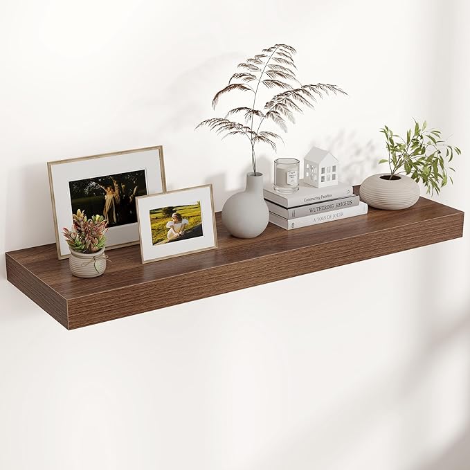 Venusmiles Floating Shelves for Wall, 40" W x 12" D x 2" H, 1 Pack of Long Wall Mounted Engineered Wood Shelves with Invisible Brackets for Living Room, Bedroom, Bathroom, Kitchen Decor, Walnut