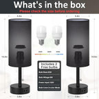 Fenmzee Black Bedside Table Lamps Set of 2-3 Color Temperatures Pull Chain Lamp with AC Outlet Charging Port, Round Night Stand Lamps for Bedroom Office, Small Bed Side Light with E26 LED Bulbs