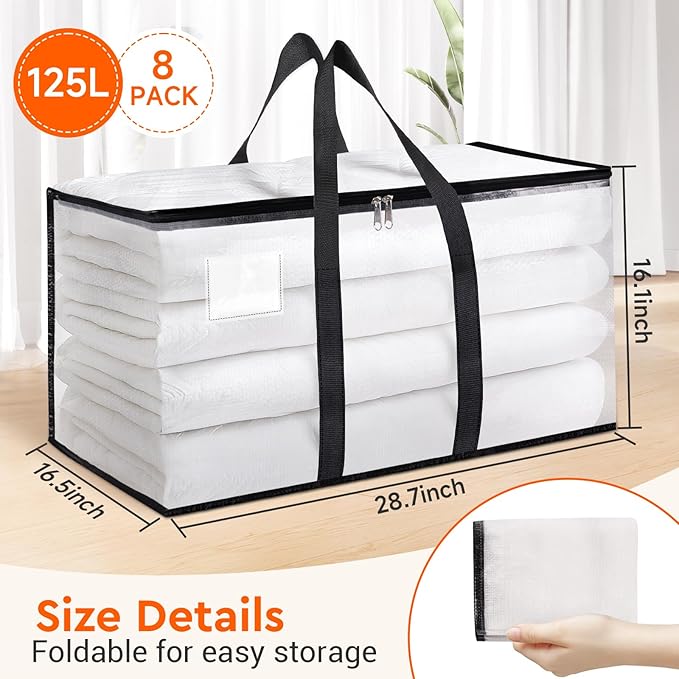 BlissTotes Moving Bags, 125L 8-Pack Storage Bags, Moving Box Heavy Duty Extra Large, Moving Totes with Zipper, Reinforced Handles Boxes for Packaging Moving, Decorative Wreath Storage
