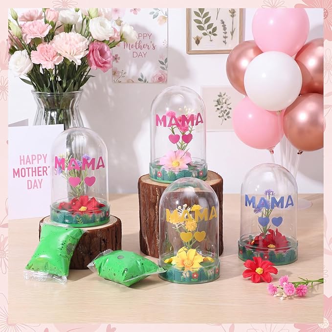 Newtay 12 Sets Mother's Day Flower Snow Globe Craft Kits with Artificial Flower Stickers Clay DIY Plastic Globe Kit Art Activity Project for Home Spring Party Supplies