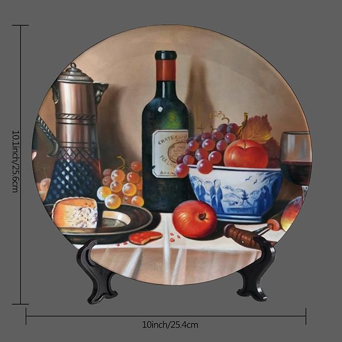 Decorative Ceramic Plates, 10 Inch, Cheese Makes Wine Taste Better Round Display Plate, Handmade Ceramic Ornament, for Wall Hanging Living Room Bathroom Decor Gift