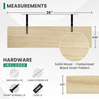 Solid Wood Floating Shelves For Wall, 36”W x 9”D x 1.56”H Large Wall Shelves for Living Room Bedroom Bathroom Kitchen Drcor Storage with Invisible Heavy-Duty Metal Bracket, Natural, Set of 2