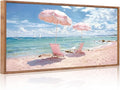 KAlRNE Summer Pink Beach Framed Canvas Wall Art Set of 1(20”X40”),Seascape Coastal Surfing Wall Decor,Modern Nature Ocean Art Prints For Living Room Bedroom Office