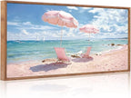 KAlRNE Summer Pink Beach Framed Canvas Wall Art Set of 1(20”X40”),Seascape Coastal Surfing Wall Decor,Modern Nature Ocean Art Prints For Living Room Bedroom Office