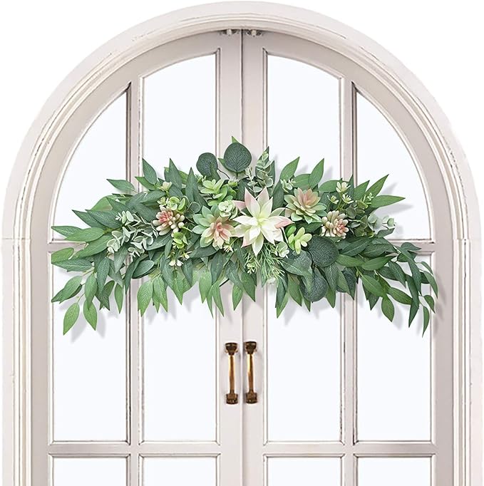 WYSRJ 28inch Artificial Succulents Swag Decorative Swag with Eucalyptus Leaves and Succulents Greenery Swag Farmhouse Wedding Arch Flowers for Indoor Outdoor Party Decoration