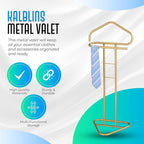 Kings Brand Furniture Kalblins Metal Suit Valet Stand, Clothes Rack, Clothing Organizer, Jacket Hanger (Gold)
