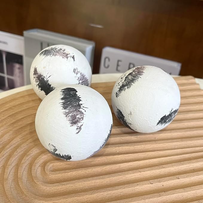 Set of 6 Decorative Orbs for Centerpiece Bowls for Dining Table Centerpiece Decor - 2.6in Feather Pattern Orb - Coffee Table Decor Ball - Bowl Excluded