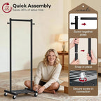 MISSLO Small Clothes Racks for Hanging Clothes Clothing Rack with Wheels 60" Metal Garment Rack with Shelves Portable Rolling Wardrobe Rack for Small Space, Black