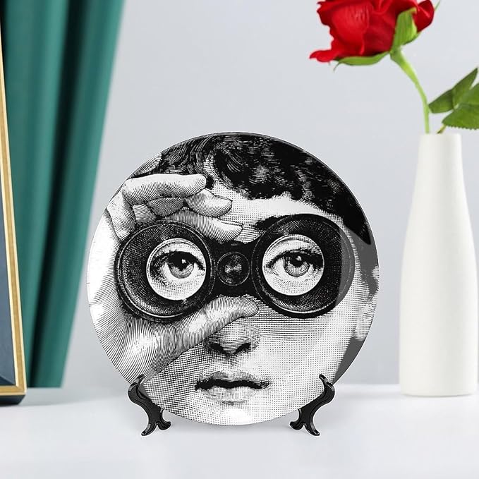Lina Cavalieri Plate, Wall Decorative Plate, Mysterious Face Plate Wall Hanging Decoration,Including Bracket And Special Spring HooK, (Style-8, 8inch)