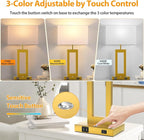 22’’ Touch Control Table Lamps Set of 2, 3 Color Temperatures Bedroom Bedside Lamps, Modern Gold Dimmable Lamps with USB Ports & AC Outlet, Tall Living Room Lamps for Nightstand End Table, 2 Bulbs