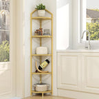 5 Tier Gold Corner Wall Shelf Stand, 66" Metal Corner Shelves Bookshelf Display Shelf for Living Room Decor, Tall Plant Stand Multi Unit Organizer, Standing Shelf for Bedroom,Bathroom,Small Space