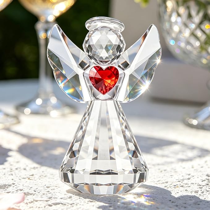 Crystal Guardian Angel Figurine Decoration, Glass Guardian Angel Statue Christmas Birthday Gifts for Girl Women Girlfriend Daughter, Art Collectible Figurines Home Decor (Angel -Clear)