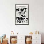 Retro Black And White Newspaper Poster What If It All Works Out Canvas Wall Art Positive Affirming Quote Minimalist Prints Painting For Home Bedroom Dorm Wall Decor 16x24in Framed