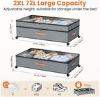 Under Bed Storage with Wheels, 72L XXL Under the Bed Storage Containers Large, 10‘’ Tall Adjustable Storage for Underbed with Lids, Rolling for Shoes, Clothes, Blankets, Grey