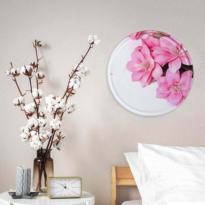Wall Picture, with Beautiful Flowers Printed Circular Iron Hanging Picture,Wall Art Decor,Home for Bedroom Living Room Bathroom Decor,Iron Painting 11.8X11.8 in