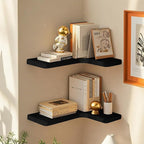 Floating Corner Shelves Set of 3, Solid Wood Picture Wall Shelf, Floating Shelves for Storage for Bedroom Kitchen Bathroom Living Room (Black)