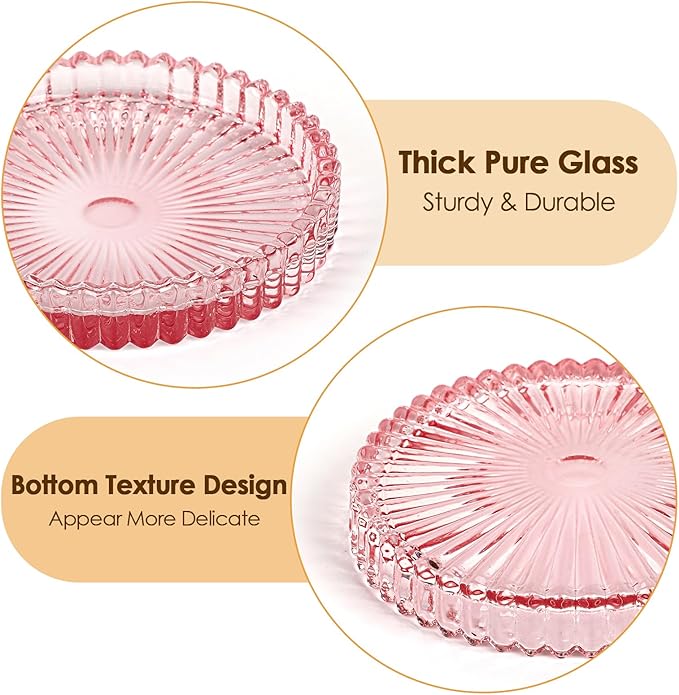 Modern Clear Coaster Set of 5- Glass Coasters for Drinks Crystal Coasters Round Cup Coaster Coffee Table Decor for Office, Kitchen, Bar, Dining Room, Living Room, Patio(Clear Pink)