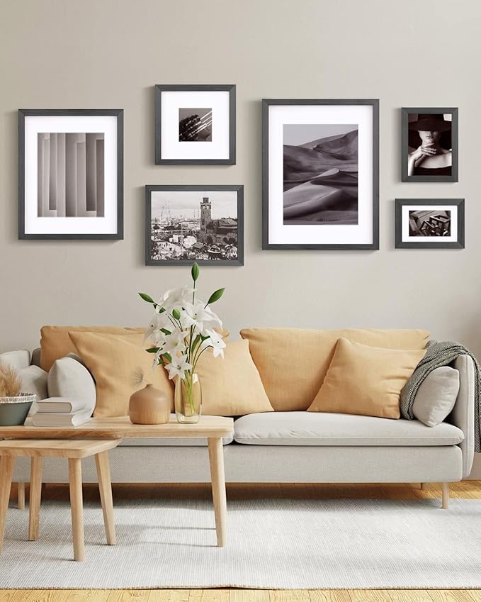 Egofine 11x14 Picture Frames Set of 4, Made of Solid Wood Covered by Plexiglass 5x7 and 8x10 with Mat or 11x14 without Mat, for Table Top Display and Wall Mounting Photo Frame Rustic Black