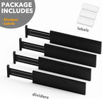 SpaceAid Bamboo 4 Pack Dresser Drawer Dividers, 4.65“ High Adjustable 17“-22” Drawer Organizers, Expandable Organization for Clothing, Clothes, Dressers, Black