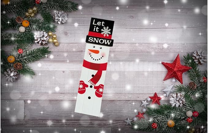 Christmas Wooden Vertical Hanging Wall Signs 2-pack Snowman Christmas Front Door/Wall Decor Santa Farmhouse Sign 23.5 x 7 x 3.5 Christmas Hanging Decoration