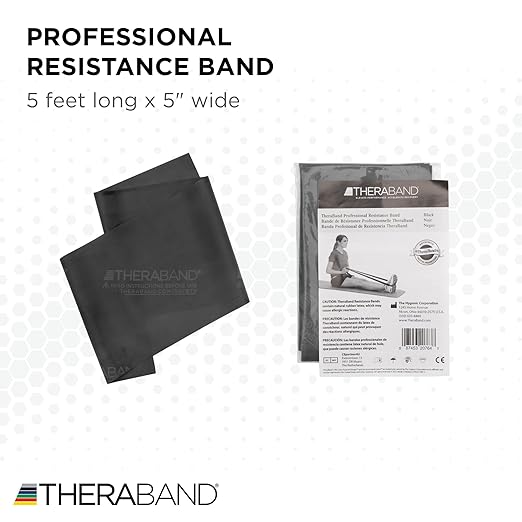 THERABAND Professional Resistance Band, Black Level 5 Special Heavy, 5 ft Exercise Band for Physical Therapy, Strength Training, Upper and Lower Body Workouts, Yoga and Pilates