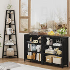 BON AUGURE 5-Tier Corner Shelf, Industrial Tall Corner Bookshelf for Living Room, Narrow Ladder Bookcase with Metal Frame, Rustic Wood Corner Plant Stand for Small Space, Home Office, Black Oak