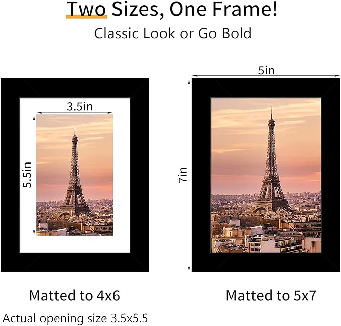5x7 Picture Frame 3 Pack - Black Poster Frame Display Pictures 4x6 with Mat or 5 x 7 Without Mat for Wall Hanging Horizontal and Vertical