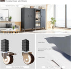 Heavy Duty Portable Closet with Cover Magnetic Doors, Metal Rolling Clothes Rack Heavy Duty 1500LBS, Foldable Clothing Rack, Garment Racks for Bedroom/LivingRoom/Rental (KT-Grey, 70.86in)