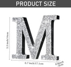 Qunclay 5.7" Silver Crystal Diamond Bling Letters Crushed Diamond Decoration Wooden Glitter Letter with Screw and Hooks Rhinestone Gift for Wedding Y2k Mcbling Bedroom Wall Decor (Letter M)