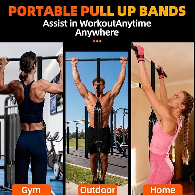 Pull Up Assistance Bands - Adjustable Heavy Duty Resistance Band for Pull Up Bar with 4 Assist Bands, Dual Footrests, Resistance Bands for Ｗorking Out, Strength Training, Home Gym