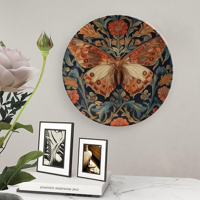 William Morris Art Wildflower Butterflies China Plates Decor for Club Farmhouse Art Decoration Custom Anniversary Idea Gifts Ceramic Ornaments Dessert Plates Including Bracket And Special Hook