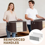 BALEINE 4 Pack Clothes Storage Bags, 16 Gallon Storage Containers with Reinforced Handle, Sturdy Zipper, Closet Organizer for Blanket, Comforter, Pillow, Bedding (Brown, 4 Pack)