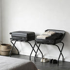 Folding Luggage Rack with Nylon Straps, Portable Suitcase Stand for Guest Room, Hotel, Bedroom, Camping, Travel Suitcase Holder, Black Metal Frame, 27.5 x 14.2 x 20.7 Inches