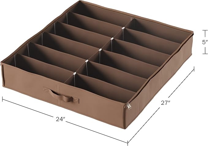 Under Bed Storage Shoe Organizer Bag with Clear Plastic Zippered Cover, Stores 12 Pairs of Shoes by Everyday Home (Brown)