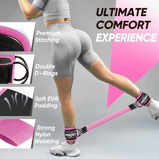 Ankle Resistance Bands with Cuffs, Workout Sets for Women, Resistance Bands for Working Out, Exercise Band for Leg Booty, Home Gym Workout Equipment, Ankle Weights Fitness Band Set