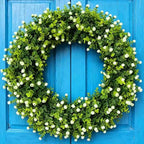 24'' Boxwood Wreath for Front Door, Porch, Window - Foldable Greenery Boxwood Wreaths for Farmhouse Wedding Indoor Outdoor Decor - Spring, Summer, Fall, All Seasons