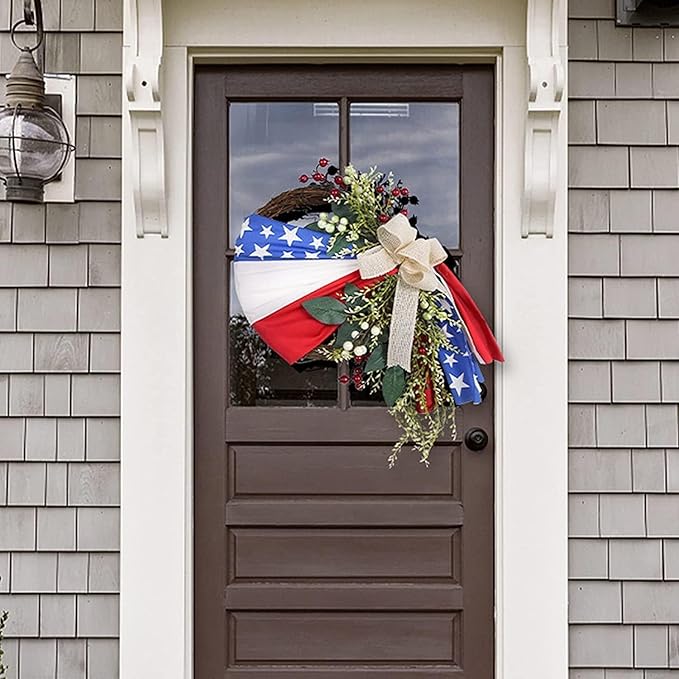 250th Anniversary Patriotic Wreath, 4th of July Wreath for Front Door, Patriotic Wreath Handmade Eagle Wreaths, Memorial Day Home Decoration for Indoor and Outdoor (E)
