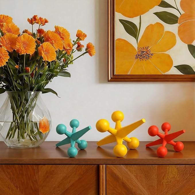 AceOrbit 3 Pcs Mid Century Modern Decor Cast Iron Jack Figurine Set Medieval Table Decor Orange Blue Yellow Cast Iron Jack Ornaments for Home Office Living Room Cabinets Bookshelves Desktop Decoration