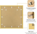 16x16 Picture Frame 3 Pack - Gold Poster Frame Display Pictures 12x12 with Mat or 16 x 16 Without Mat for Wall Hanging Horizontal and Vertical