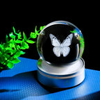 Movdyka 3D Crystal Ball Figurine Butterfly Gifts for Women Men Decorations Night Light, Laser Engraved Butterfly Ornament Glass Snow Globe Room Art Decor Crafts