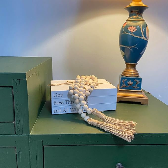 Decorative Books for Home Decor, White Faux Books for Decoration, Rustic Farmhouse Stacked Display Books (God Bless This Home and All Who Enter)